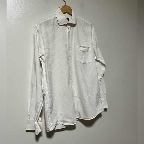 Ted Lapidus Paris White Striped Button-Up Shirt - Size Medium - Picture 8 of 10